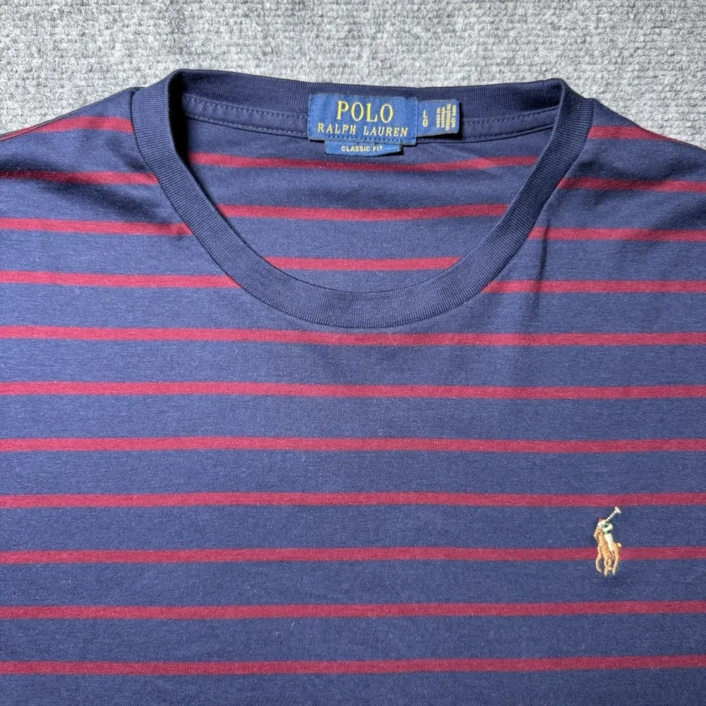 Polo Ralph Lauren Classic Fit Striped Long Sleeve T-Shirt Navy Red Men Large
